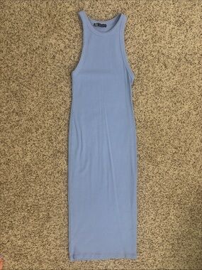 Zara Powder Blue Ribbed Tank Midi Dress